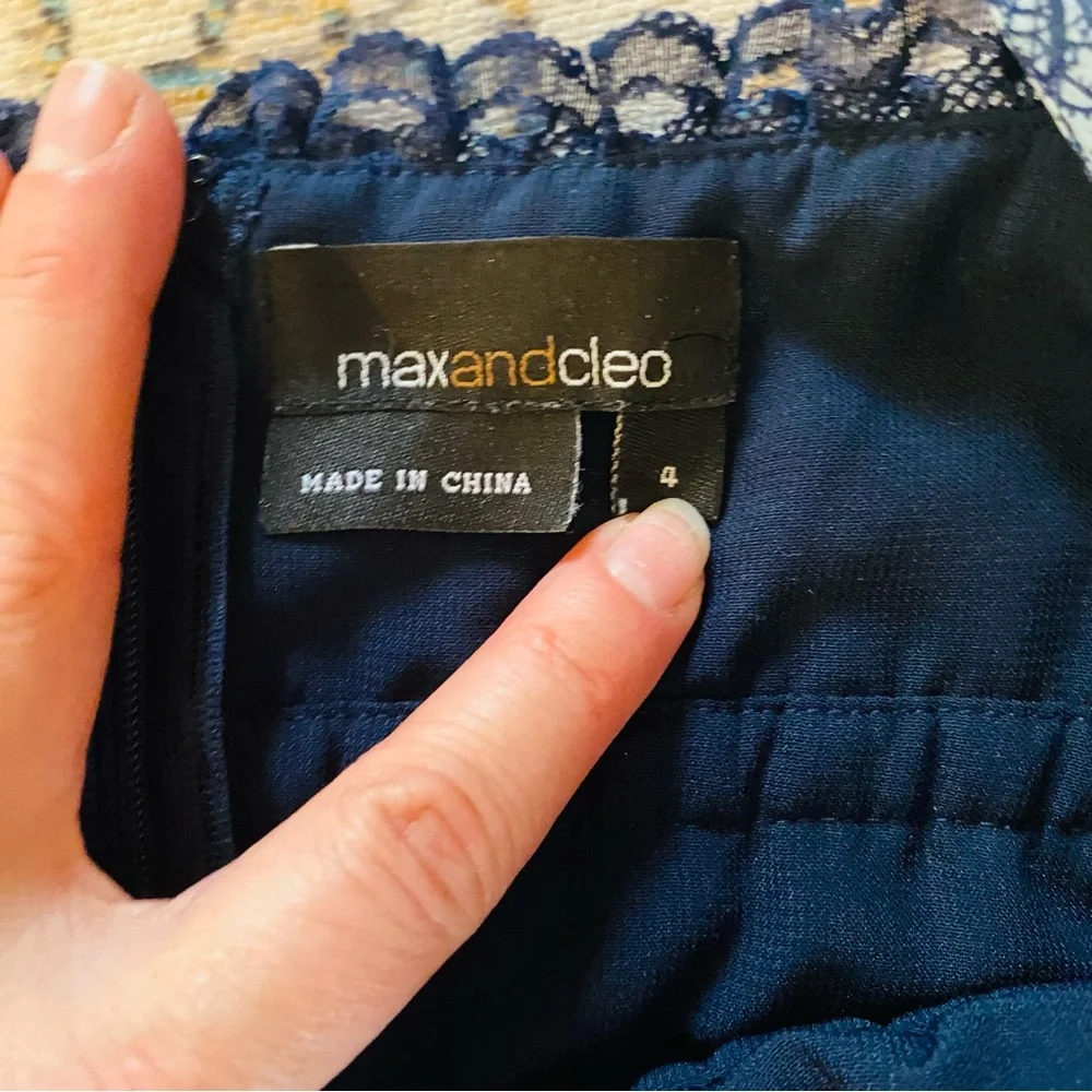 MAX & CLEO Blue Silk Coquette Girl Printed Cocktail Dress - Picture 4 of 4